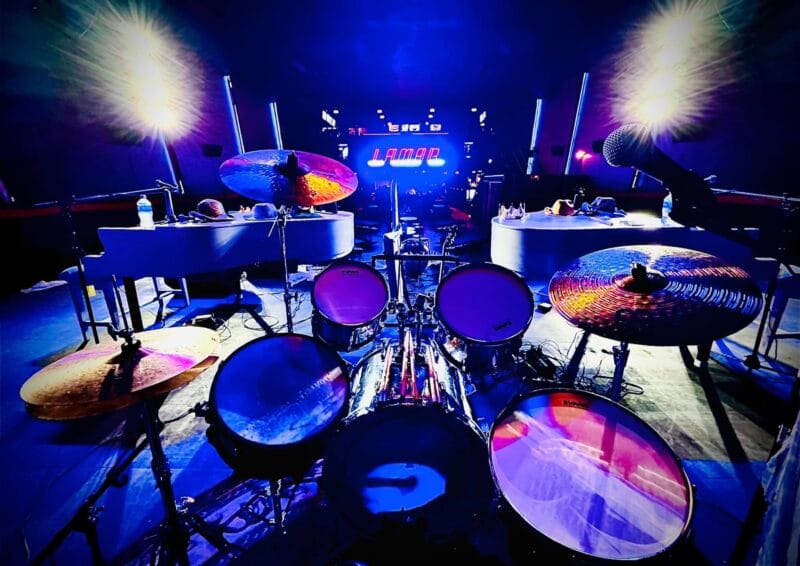 Drums view of DUeling Pianos ROad Show
