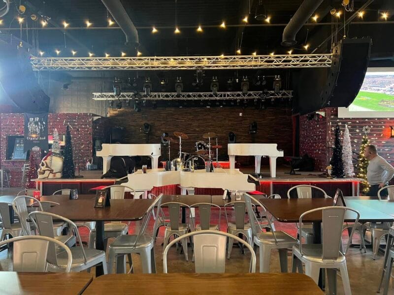 4 Grands 8 Hands – California Coast dueling pianos set up for fundraiser.