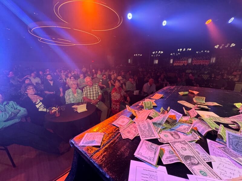 View from piano player to California crowd.