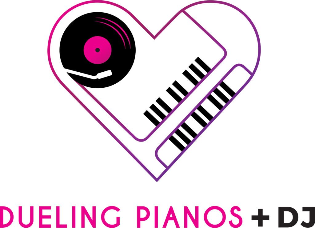 A heart with a keyboard and a record on it.