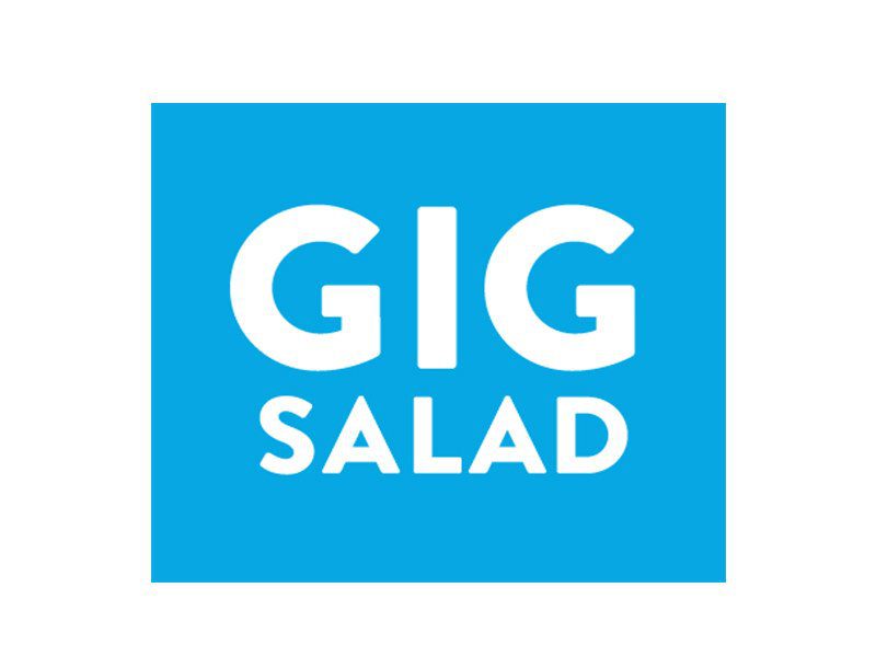 A blue square with the words gig salad in white.