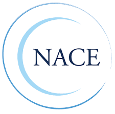 A white circle with the word nace in it.